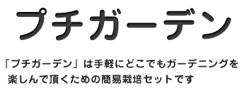 プチガーデン 「プチガーデン」は手軽にどこでもガーデニングを楽しんで頂くための簡易栽培セットです